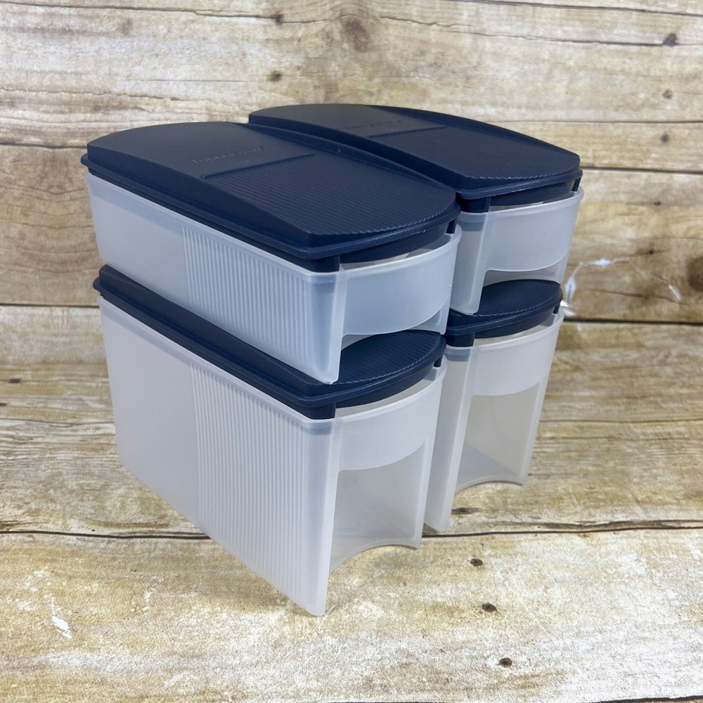Tupperware Space Maker Black Hinged Lids Storage Containers Set of 4 1 L ~ 350ml
